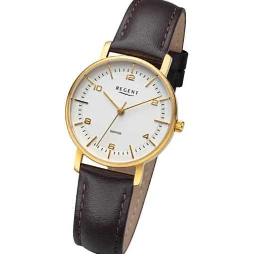 Regent Damen Armbanduhr Analog Lederarmband dunkelbraun URF1480
