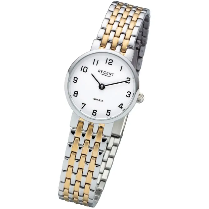 Regent Damen Armbanduhr Analog F-1158 Quarz-Uhr Metall silber gold URF1158