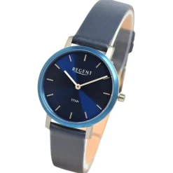 Regent Damen Armbanduhr Analog Lederarmband blau UR2094055