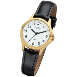 Regent Damen Armbanduhr Analog 2103484 Quarz-Uhr Leder schwarz UR2103484