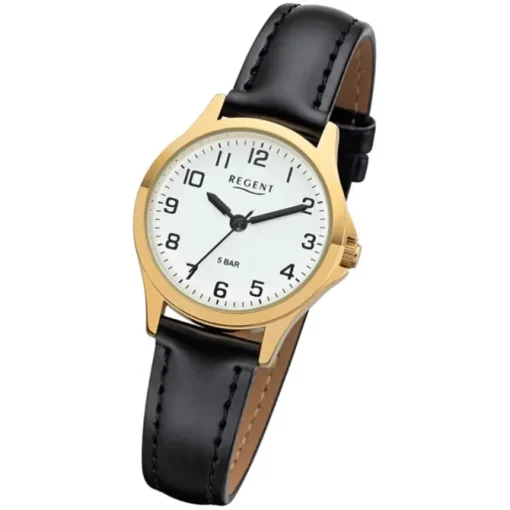 Regent Damen Armbanduhr Analog 2103484 Quarz-Uhr Leder schwarz UR2103484