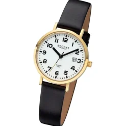 Regent Damen Armbanduhr Analog Lederarmband schwarz URBA791