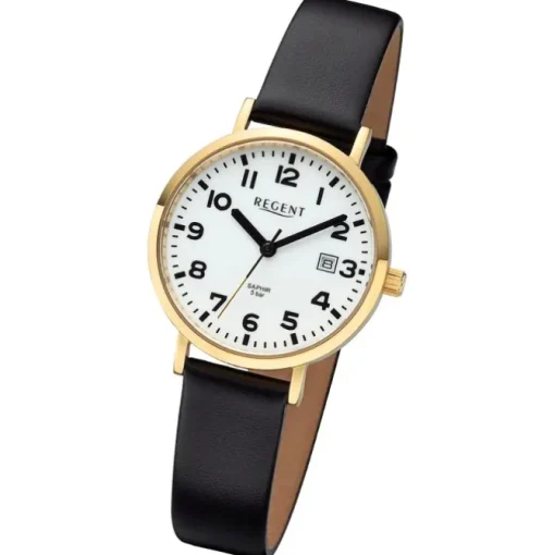 Regent Damen Armbanduhr Analog Lederarmband schwarz URBA791