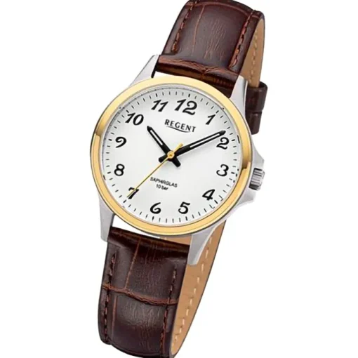 Regent Damen Armbanduhr Analog Lederarmband braun URF1457