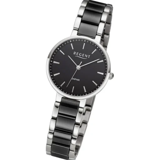Regent Damen Armbanduhr Analog Keramikarmband silber schwarz URF1462