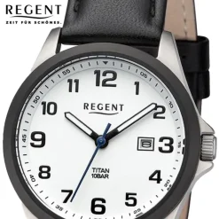 Regent Damen Armbanduhr Analog Lederarmband schwarz URBA781