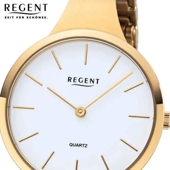 Regent Damen Armbanduhr Analog F-1154 Quarz-Uhr Titan gold URF1154