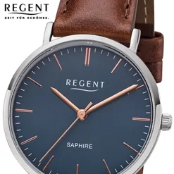 Regent Damen Armbanduhr Analog F-1216 Quarz-Uhr Leder braun URF1216