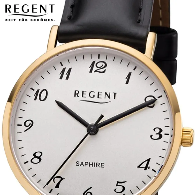 Regent Damen Armbanduhr Analog F-1218 Quarz-Uhr Leder schwarz URF1218