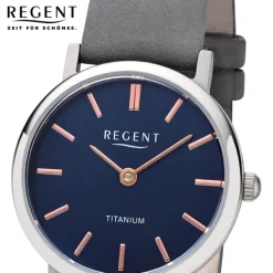 Regent Damen Armbanduhr Analog F-1222 Quarz-Uhr Leder grau URF1222