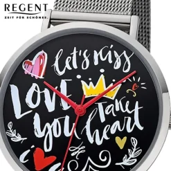 Regent Damen Armbanduhr Analog BA-516 Quarz-Uhr Scribble Metall silber URBA516