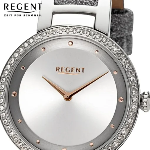 Regent Damen Armbanduhr Analog Lederarmband silber URBA798