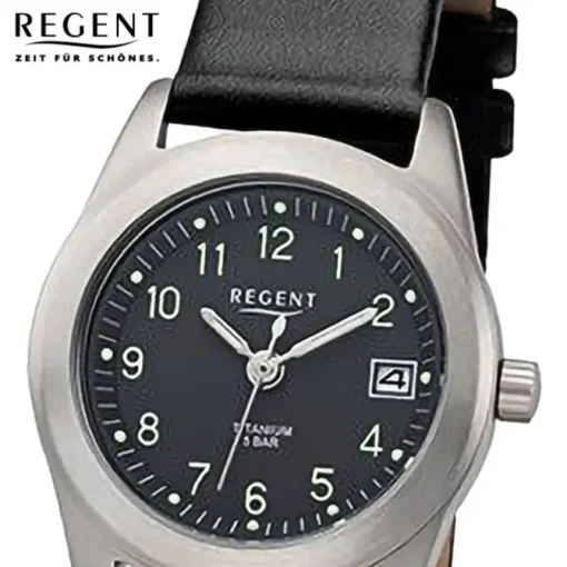 Regent Damen Armbanduhr Analog Lederarmband schwarz URF1321