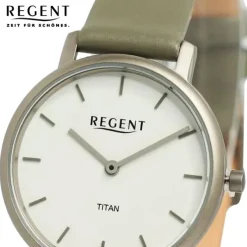 Regent Damen Armbanduhr Analog Lederarmband olive grün UR2094056