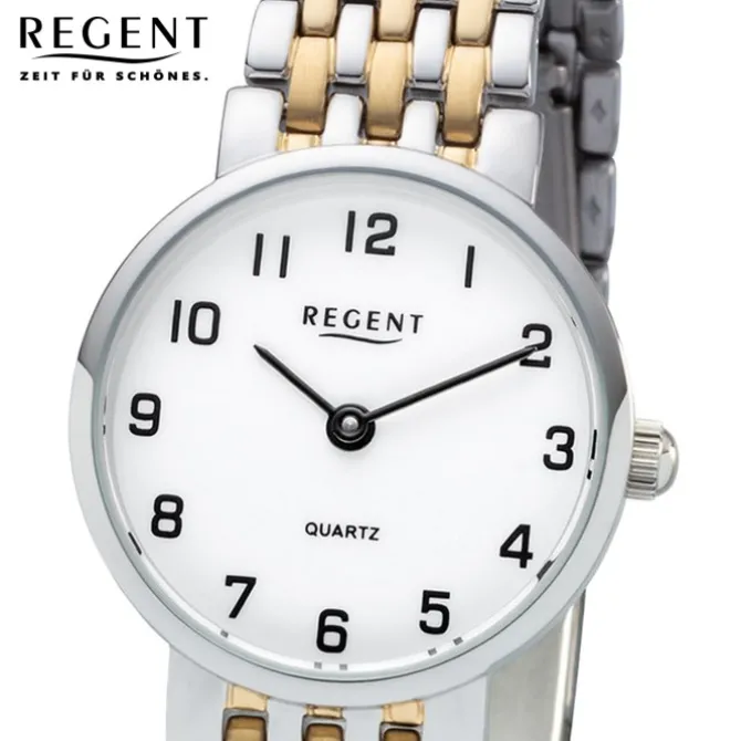 Regent Damen Armbanduhr Analog F-1158 Quarz-Uhr Metall silber gold URF1158