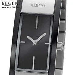 Regent Damen Armbanduhr Analog GM-2101 Quarz-Uhr Metallband schwarz silber URGM2101