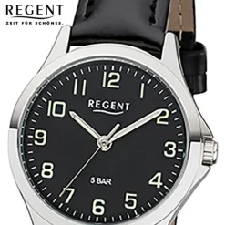 Regent Damen Armbanduhr Analog 2112419 Quarz-Uhr Leder schwarz UR2112419