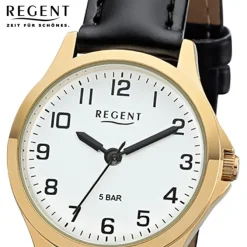 Regent Damen Armbanduhr Analog 2103484 Quarz-Uhr Leder schwarz UR2103484