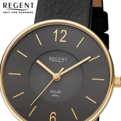 Regent Damen Armbanduhr Analog Lederarmband schwarz URBA720