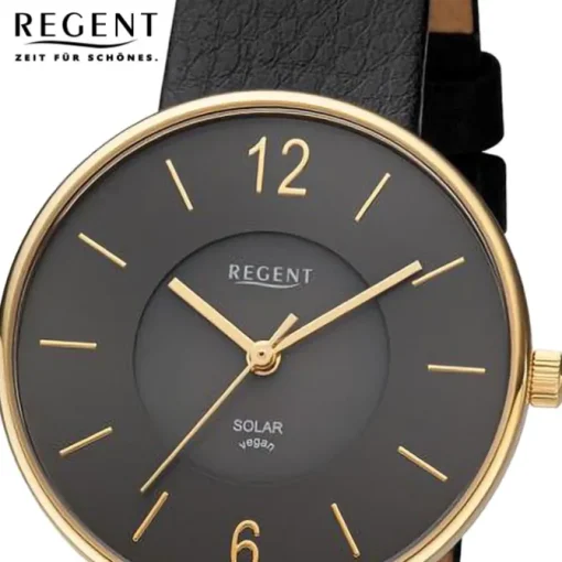Regent Damen Armbanduhr Analog Lederarmband schwarz URBA720