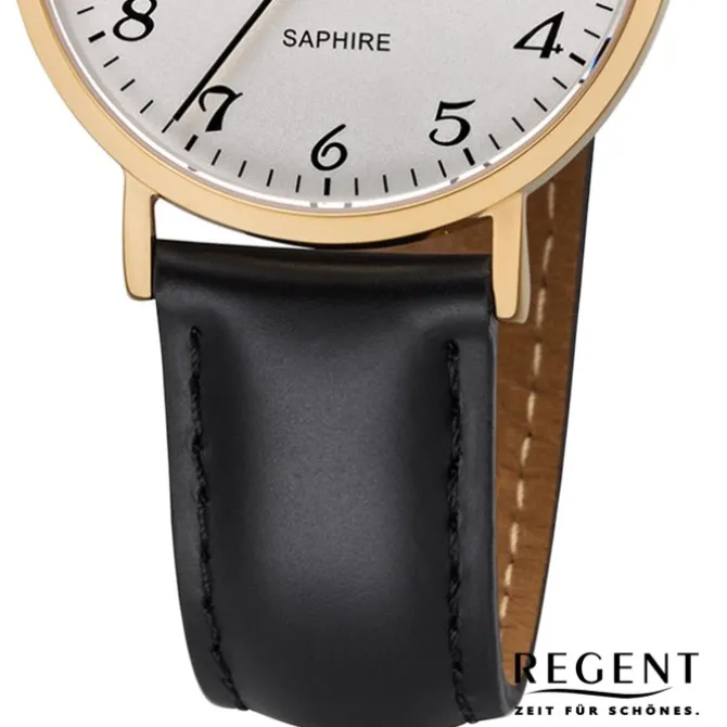 Regent Damen Armbanduhr Analog F-1218 Quarz-Uhr Leder schwarz URF1218