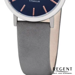 Regent Damen Armbanduhr Analog F-1222 Quarz-Uhr Leder grau URF1222