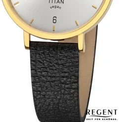 Regent Damen Armbanduhr Analog Lederarmband schwarz URBA691