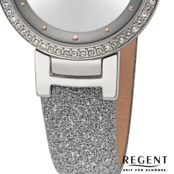 Regent Damen Armbanduhr Analog Lederarmband silber URBA798