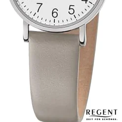 Regent Damen Armbanduhr Analog Lederarmband hellgrau URF1303