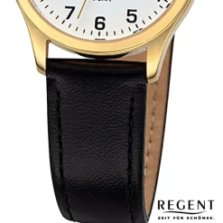Regent Damen Armbanduhr Analog Lederarmband schwarz URF1420