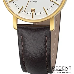 Regent Damen Armbanduhr Analog Lederarmband dunkelbraun URF1480