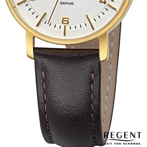 Regent Damen Armbanduhr Analog Lederarmband dunkelbraun URF1480