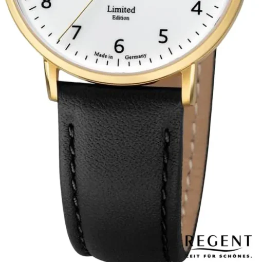 Regent Damen Armbanduhr Analog Lederarmband schwarz URGM2307