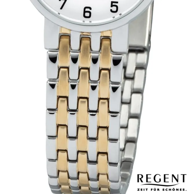 Regent Damen Armbanduhr Analog F-1158 Quarz-Uhr Metall silber gold URF1158