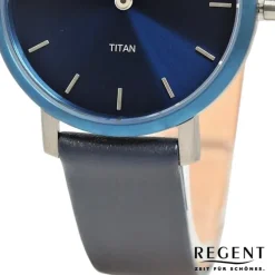 Regent Damen Armbanduhr Analog Lederarmband blau UR2094055