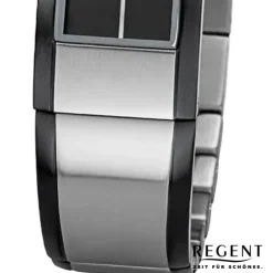 Regent Damen Armbanduhr Analog GM-2101 Quarz-Uhr Metallband schwarz silber URGM2101