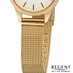 Regent Damen Armbanduhr Analog F-1166 Quarz-Uhr Metall gold URF1166