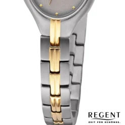 Regent Damen Armbanduhr Analog F-1164 Quarz-Uhr Titan grau gold URF1164