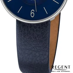 Regent Damen Armbanduhr Analog Lederarmband dunkelblau URBA717