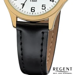 Regent Damen Armbanduhr Analog 2103484 Quarz-Uhr Leder schwarz UR2103484