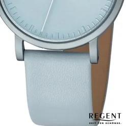 Regent Damen Armbanduhr Analog Lederarmband graublau URBA809