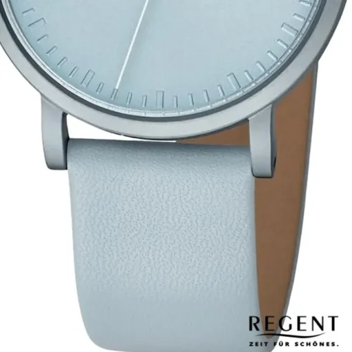 Regent Damen Armbanduhr Analog Lederarmband graublau URBA809