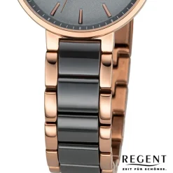 Regent Damen Armbanduhr Analog Keramikarmband rosegold schwarz URF1466
