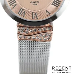 Regent Damen Armbanduhr Analog Metallarmband silber rosegold UR2214010