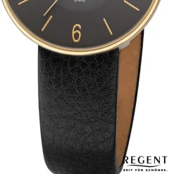 Regent Damen Armbanduhr Analog Lederarmband schwarz URBA720