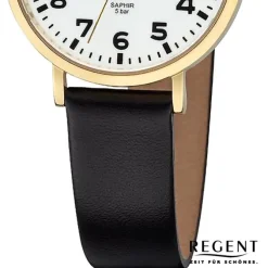 Regent Damen Armbanduhr Analog Lederarmband schwarz URBA791