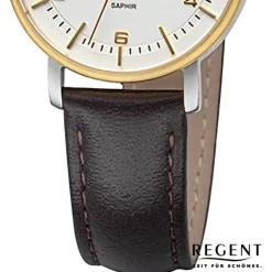 Regent Damen Armbanduhr Analog Lederarmband dunkelbraun URF1481