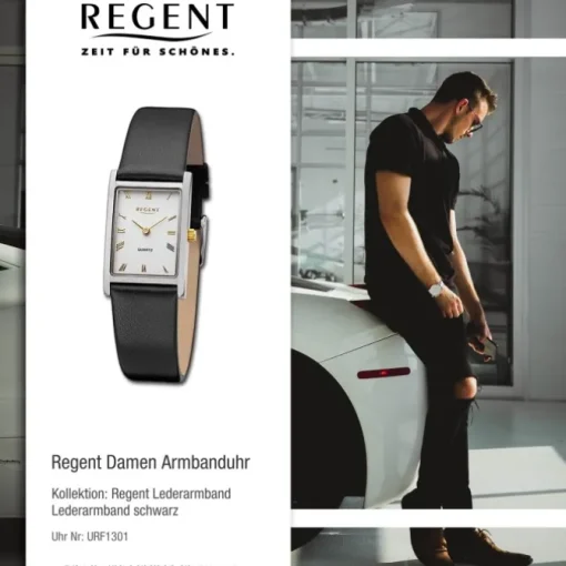 Regent Damen Armbanduhr Analog Lederarmband schwarz URF1301