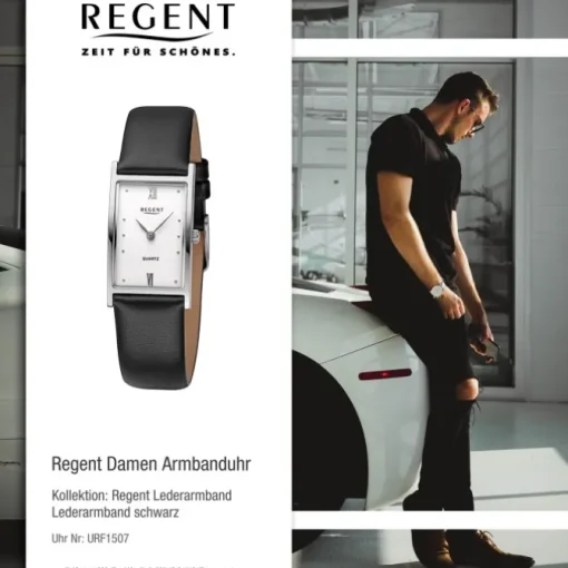 Regent Damen Armbanduhr Analog Lederarmband schwarz URF1507