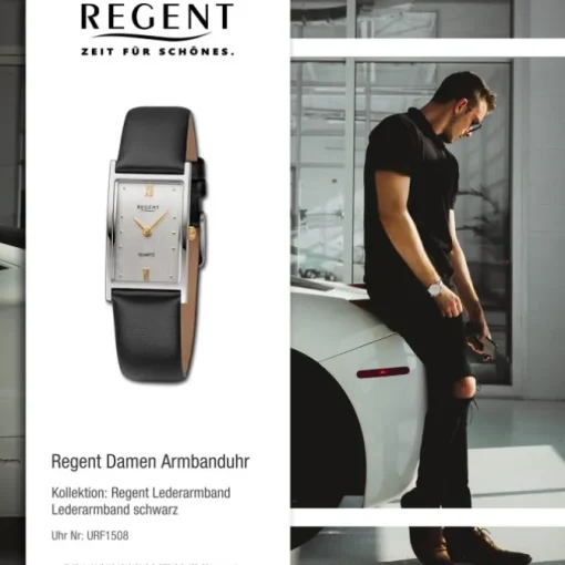 Regent Damen Armbanduhr Analog Lederarmband schwarz URF1508